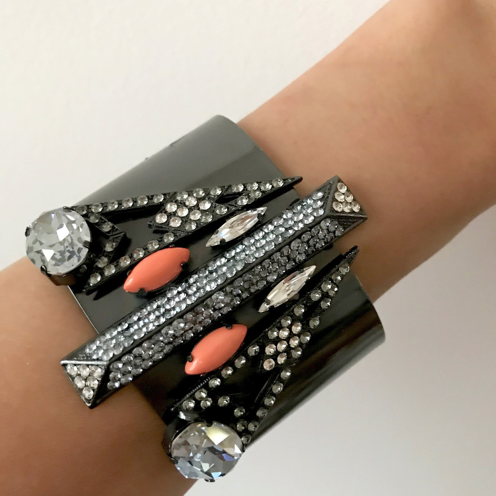 Anthropologie Pantages Cuff Bracelet Swarovski Crystals By Aldazabal Spain